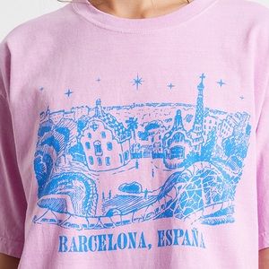 NWT Pacsun Barcelona Spain Oversized T-Shirt by Golden Hour - Pink & Blue